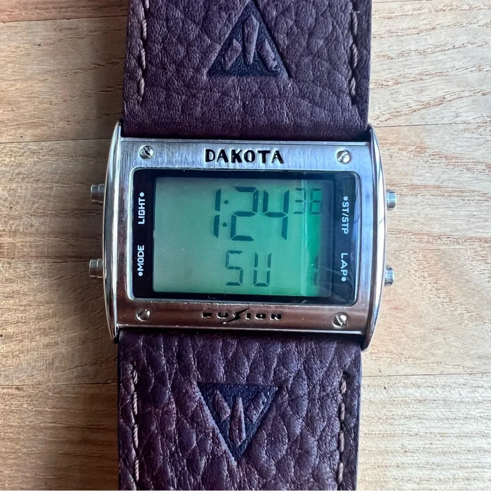 Dakota moon glow mens digital leather strap watch NEW BATTERY